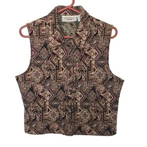 Southwestern Patterned Sleeveless Jacket Vest - Taupe & Burgundy
